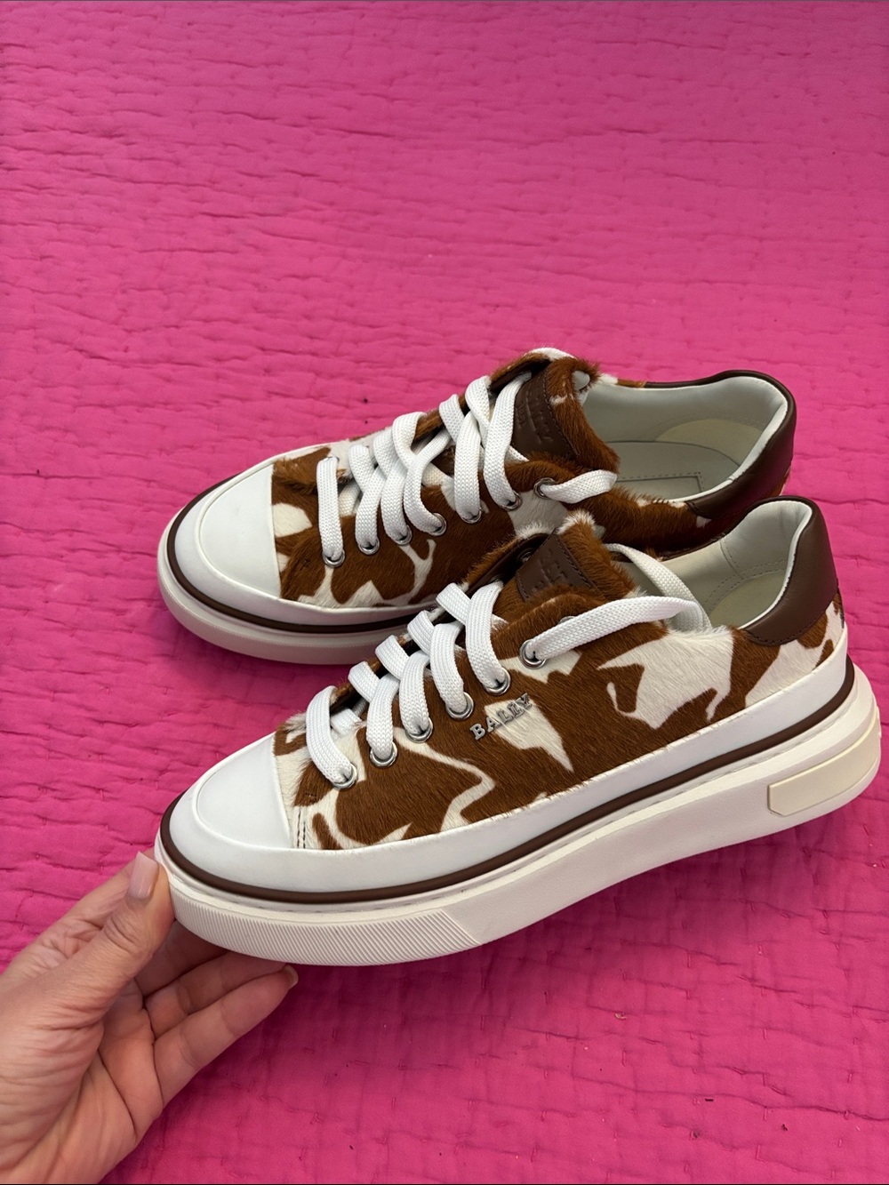 Bally Brown & White Cowhide leather  Low-Top Sneakers, US 7,5